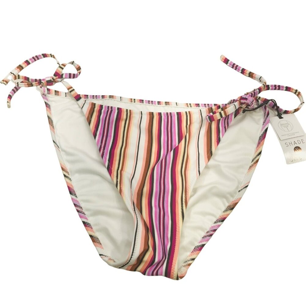Shade And Shore Women's Sz Med Side Tie Hipster Bikini Swim Bottom Striped New